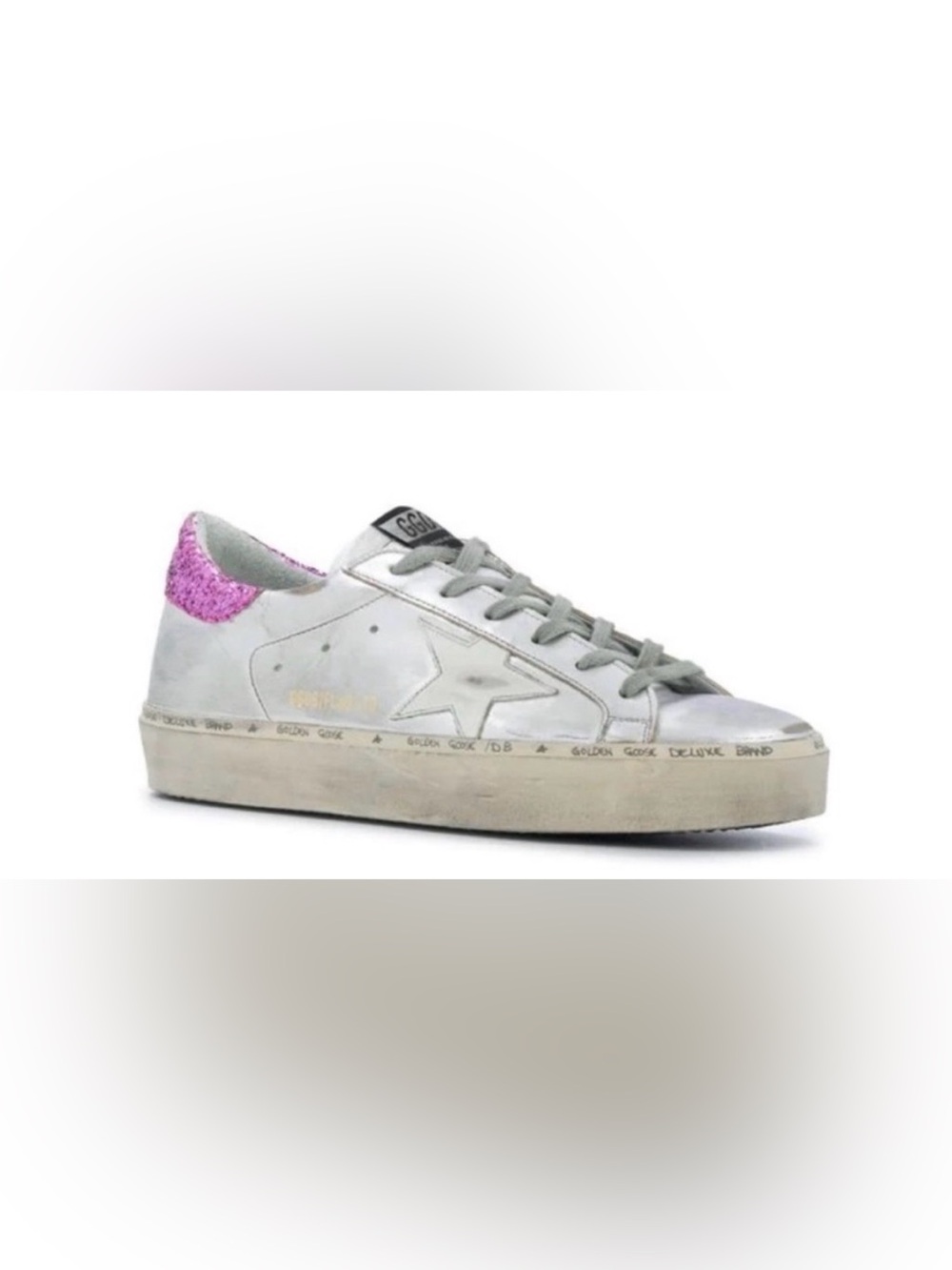 Golden Goose Hi Star Silver Leather Pink Glitter Heel Low Top Sneakers Shoes - Picture 13 of 14